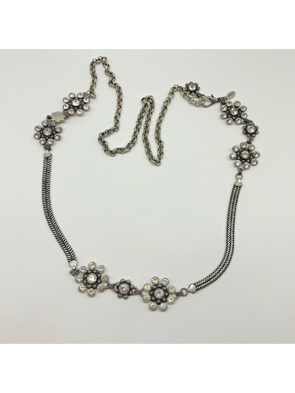 Chico’s Silver Tone Crystal Flower Statement Fashion Belt 48” - T15